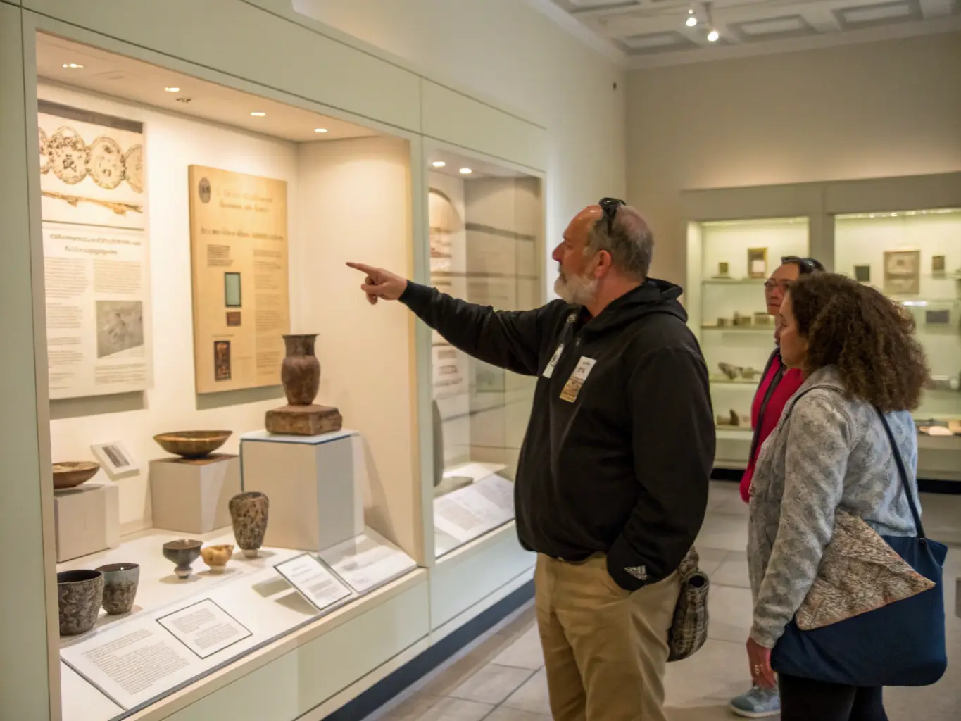 An image depicting a guided tour of a museum in Bourges, with a knowledgeable guide explaining the significance of the artworks to an attentive audience.