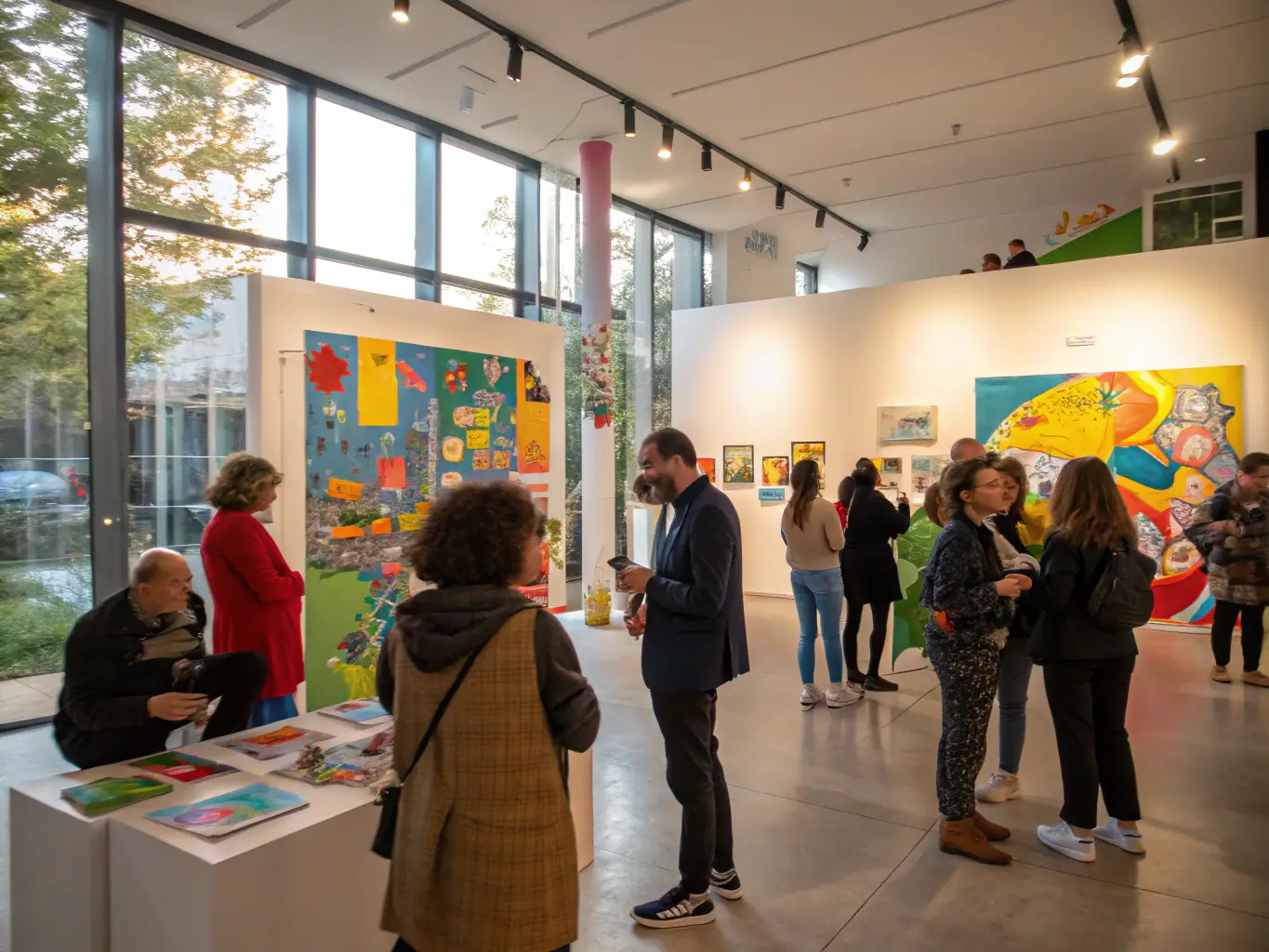A photograph capturing a special event organized by the association at the Musée Estève in Bourges, France, featuring live music, art displays, and refreshments. The event is well-attended, with people of all ages enjoying the cultural atmosphere.